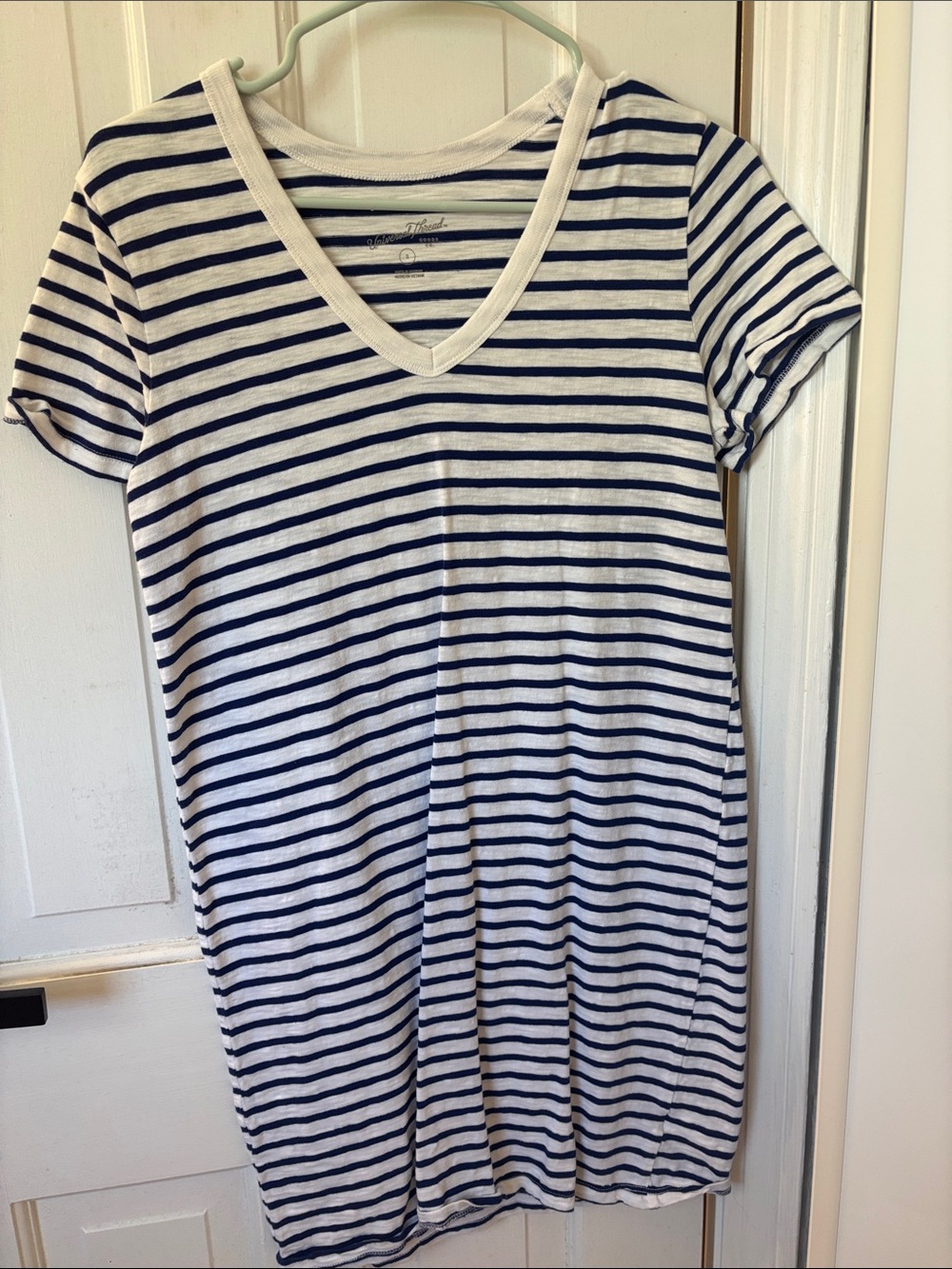 Universal Thread Navy and White Striped V‑Neck Mini Dress
